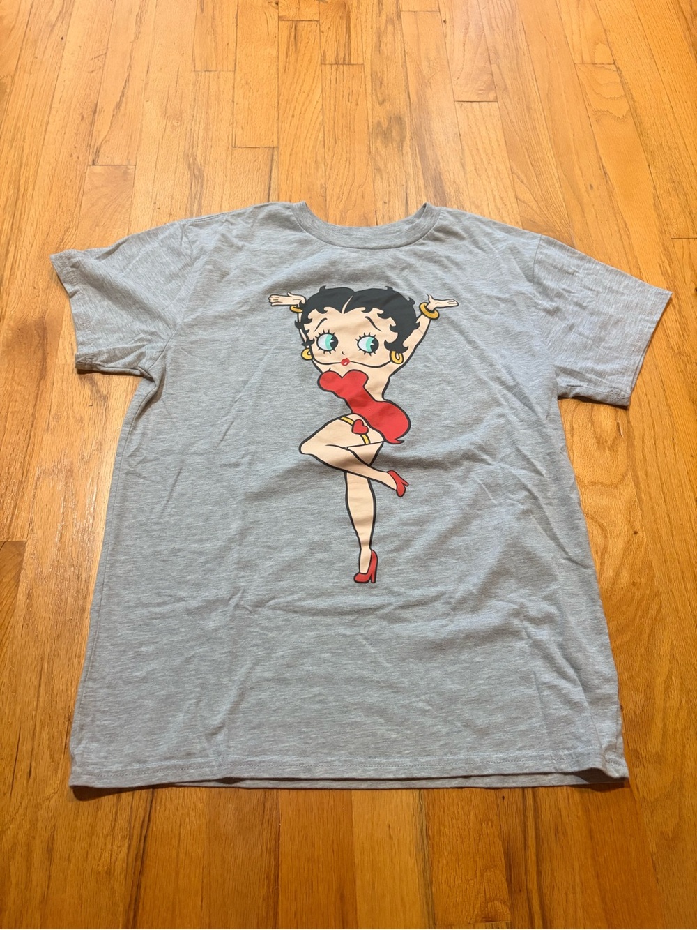 Betty Boop Graphic Tee - Light Gray with Red Accent